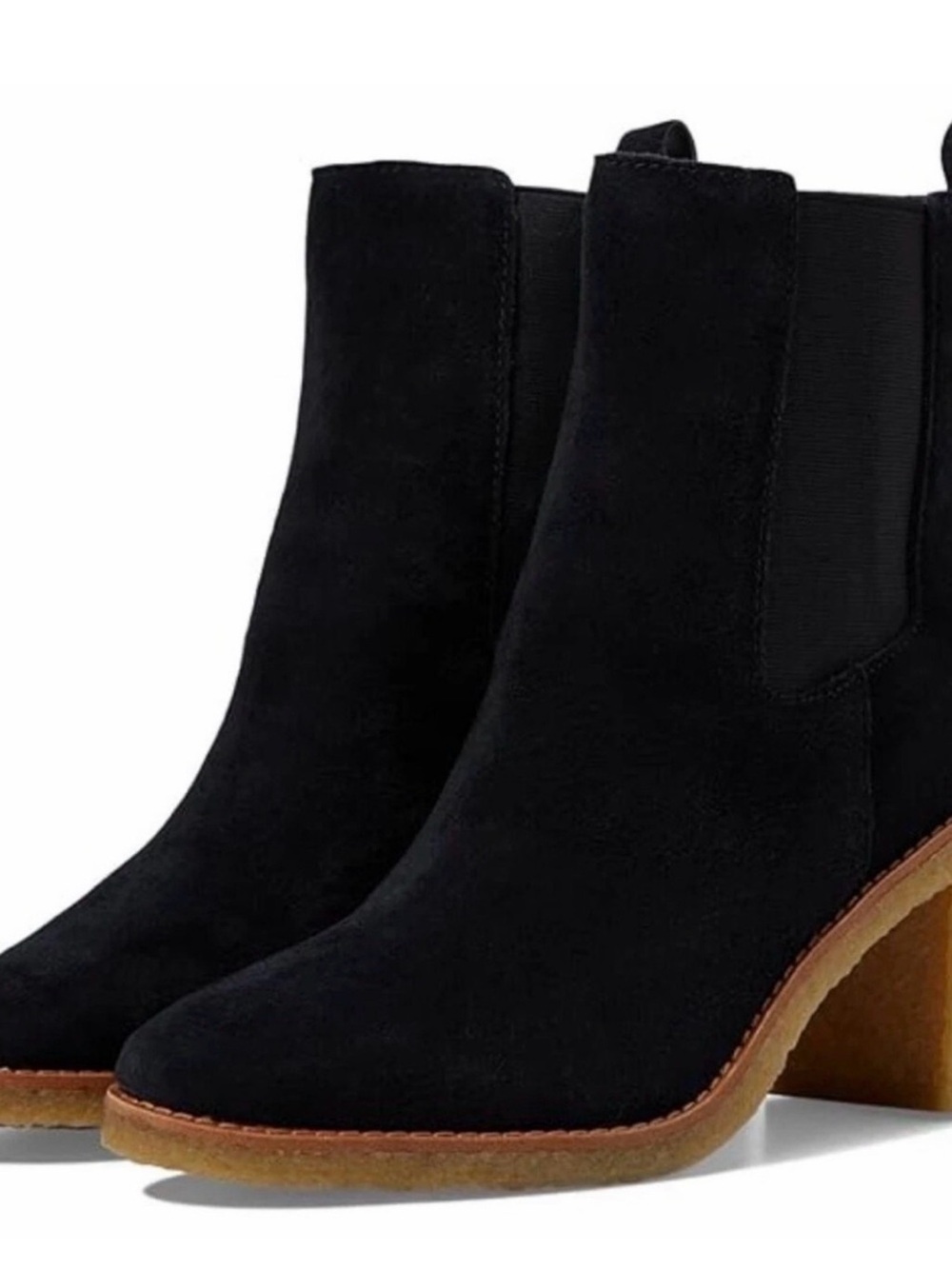Lauren Ralph Lauren Black Suede Chelsea Booties with Tan Sole Edge